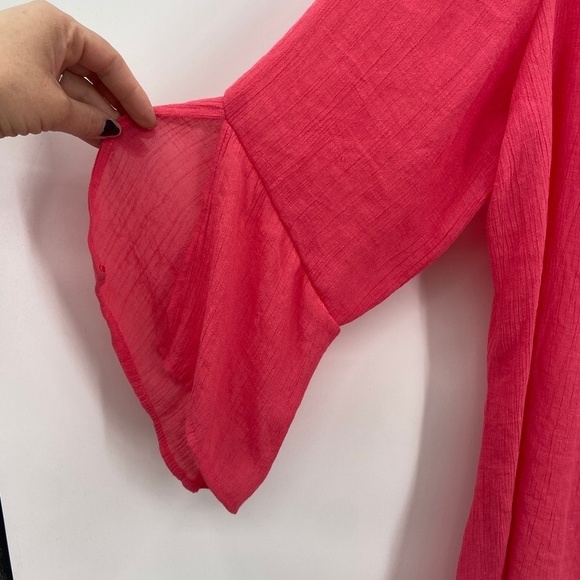 ZAC & RACHEL Pink Crochet Neck Semi Sheer 3/4 Sleeve V-Neck Blouse Size XL - Picture 4 of 6